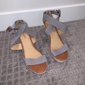 Gray Strappy Wedge Shoe